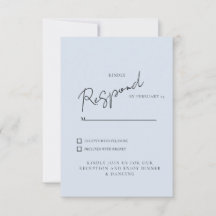 Einfache Dusty Blue Hochzeits-RSVP-Abendessen & Ta