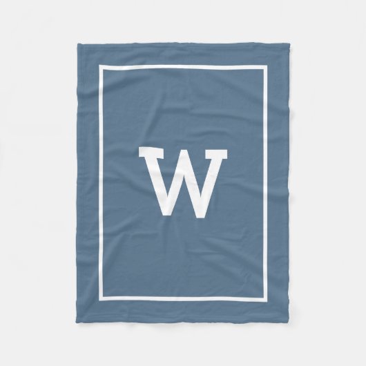Einfache Dusty Blue Initial Monogram Fleecedecke (Vorderseite)