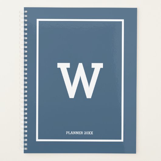 Einfache Dusty Blue Initial Monogram Monthly Planer (Vorderseite)
