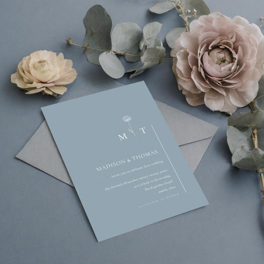 Einfache Dusty Blue Minimal Chic Hochzeit Einladung