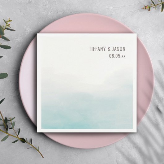 Einfache Dusty Blue Personalisiert Wedding Cocktai Serviette