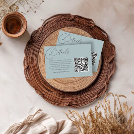 Einfache Dusty Blue QR Code Hochzeitdetails Begleitkarte