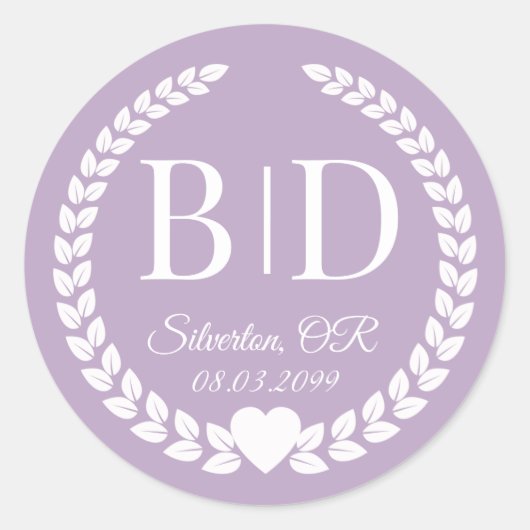 Einfache Dusty Lavender Monogram Wedding Runder Aufkleber (Vorderseite)