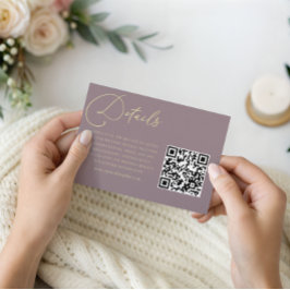Einfache Dusty Rose & Gold QR Code Hochzeitsdetail Begleitkarte