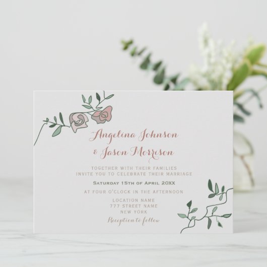 Einfache Dusty Rose Greenerity Wedding Einladung (Stehend Vorderseite)