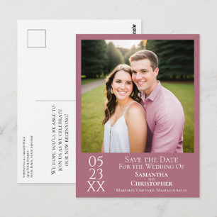 Einfache Dusty Rose Hochzeit Save the Date Foto Postkarte