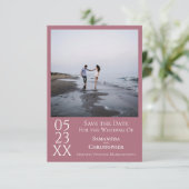 Einfache Dusty Rose Moderne Minimalistische Foto H Save The Date (Stehend Vorderseite)