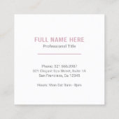 Einfache Dusty Rose Rosa Eleganter Wellness-Center Quadratische Visitenkarte (Rückseite)