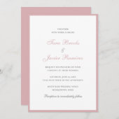 Einfache Dusty Rose Rosa Traditionelle Hochzeit Einladung (Vorne/Hinten)