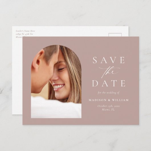 Einfache Dusty-Rose Save the Date Postkarte (Vorne/Hinten)
