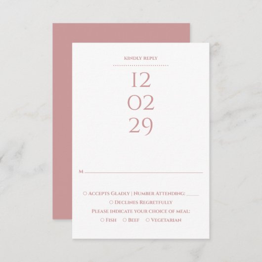 Einfache Dusty Rose Special Date Hochzeit RSVP Karte (Vorne/Hinten)