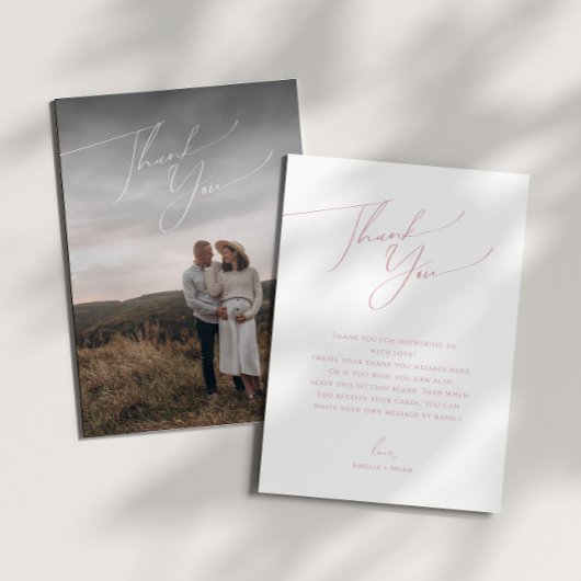 Einfache Dusty Rose Vertikales Foto Kinderdusche Dankeskarte