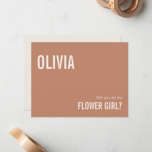 Einfache Dusty Terracotta Flower Girl Vorschlag Ca Mitteilungskarte (Vorderseite/Rückseite Beispiel)