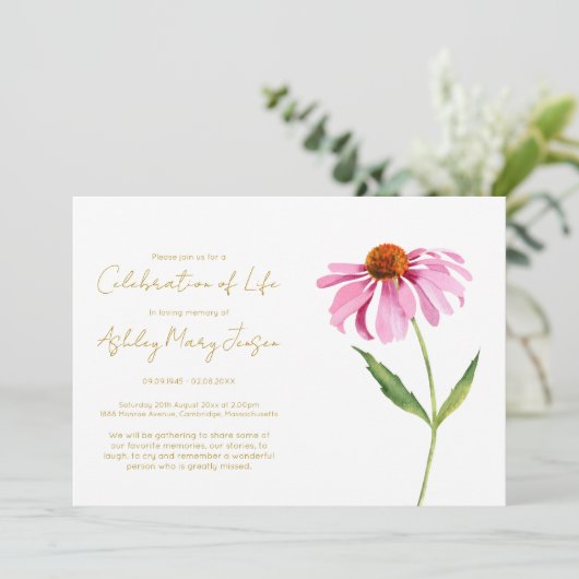 Einfache Echinacea Lebensfeier Beerdigung Einladung (Stehend Vorderseite)