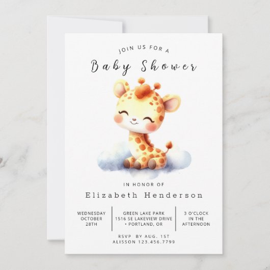 Einfache Editable Giraffe Babydusche Einladung (Vorderseite)