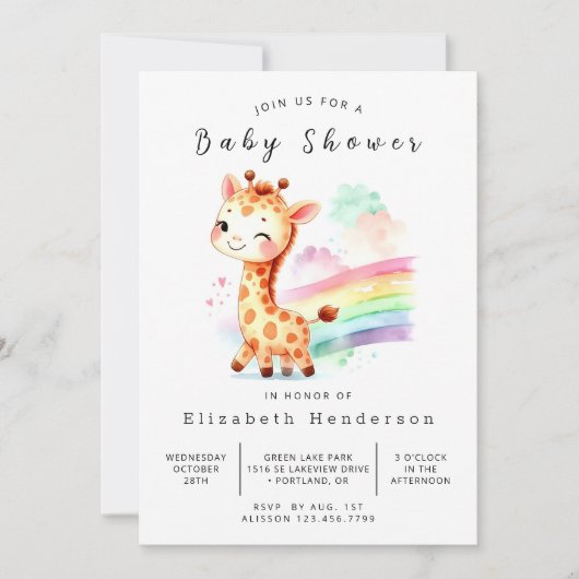 Einfache Editable Giraffe Babydusche Einladung (Vorderseite)