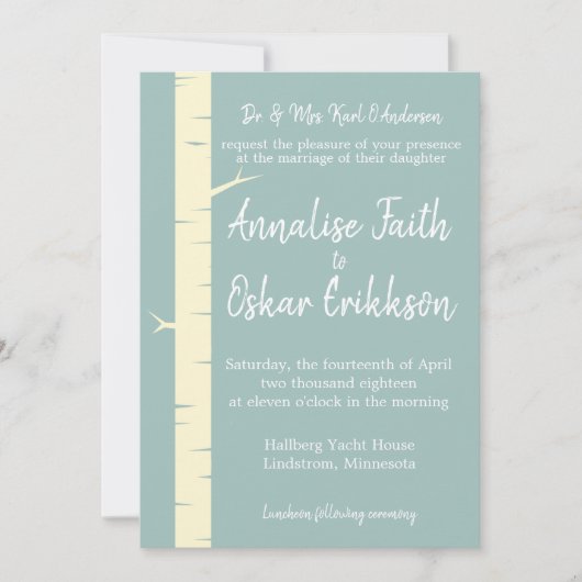 Einfache Eggshell Blue Birch Wedding Einladung (Vorderseite)