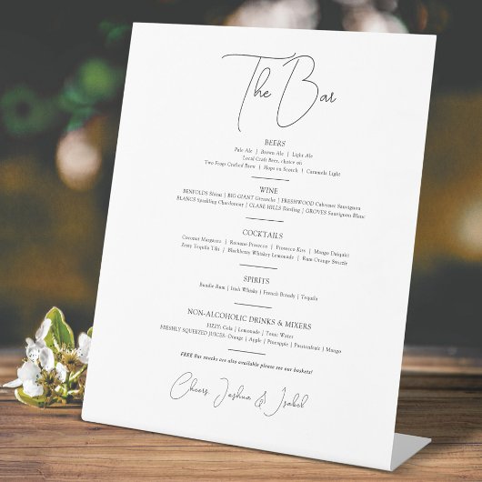 Einfache einfache Bar für Hochzeitsgetränke Sockelschild