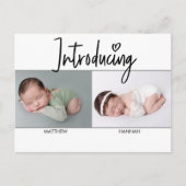 Einfache Einführung Script Twins Junge und Mädchen Ankündigungspostkarte (Vorderseite)