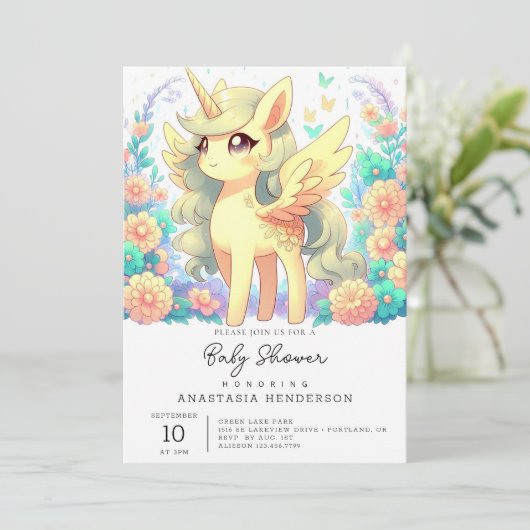 Einfache Einhorn-Babydusche Einladung (Stehend Vorderseite)