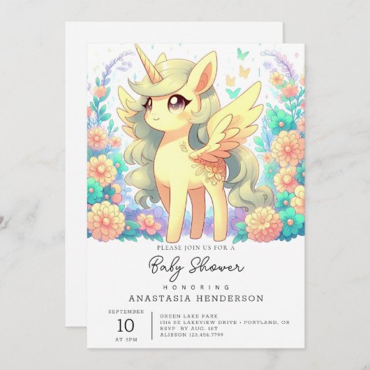 Einfache Einhorn-Babydusche Einladung (Vorne/Hinten)
