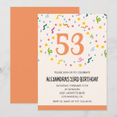 Einfache Einladung Confetti 53. Geburtstag Einladu (Vorne/Hinten)