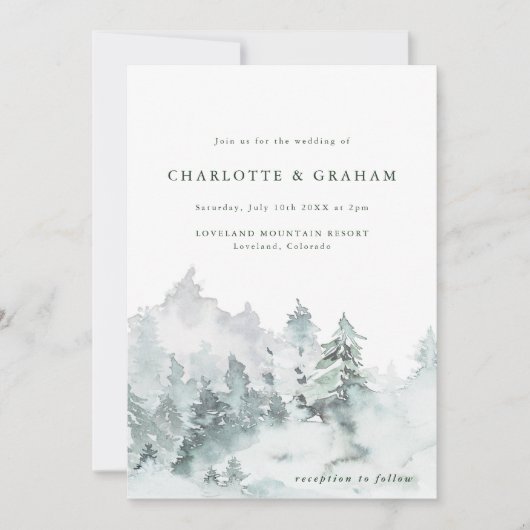 Einfache Einladung des Wasserfarbenwaldes (Vorderseite)