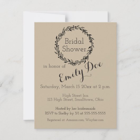 Einfache Einladung einer Bridal-Dusche nach Maß (Vorderseite)