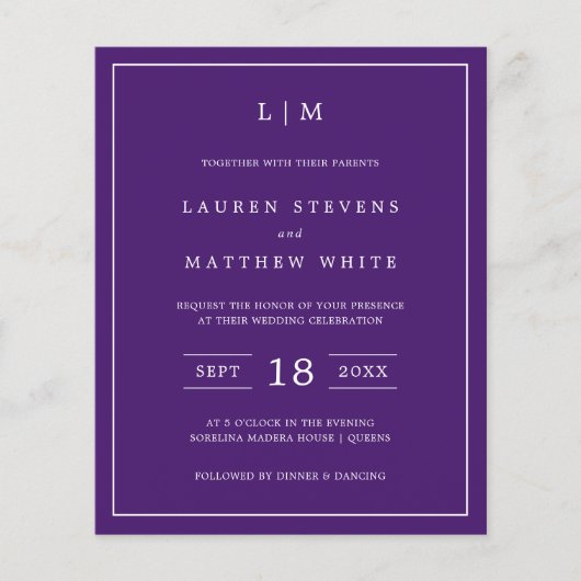 Einfache Einladung für eine Lila Hochzeit (Vorderseite)