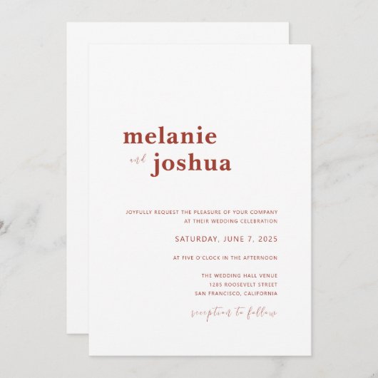 Einfache Einladung für moderne Hochzeiten | Terrac (Vorne/Hinten)
