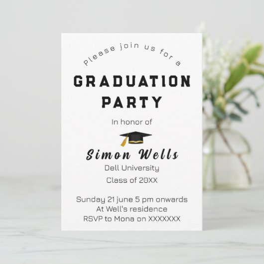 Einfache Einladung für Text-Graduierung (Stehend Vorderseite)