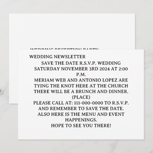 EINFACHE EINLADUNG Postkarte (Vorne/Hinten)