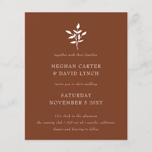 Einfache Einladung Terracotta Hochzeit (Vorderseite)