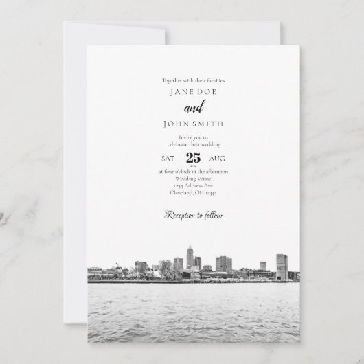Einfache Einladung von Cleveland Skyline Hochzeit (Vorderseite)