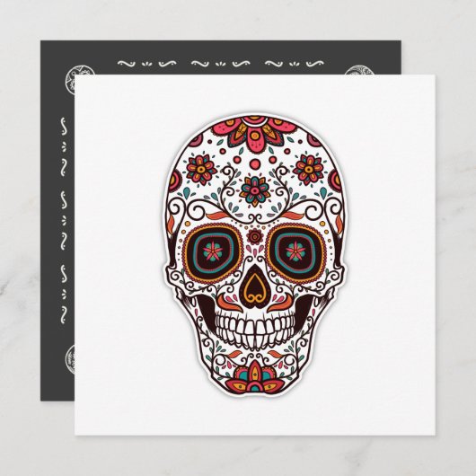 Einfache Einladung von Dia de Muertos Floral Skull (Vorne/Hinten)
