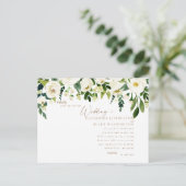 Einfache Einladung von White Floral & Gold (Stehend Vorderseite)