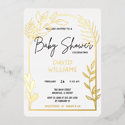 Einfache Einladung zu einem weißen und goldenen Ba (Vorderseite)