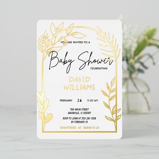 Einfache Einladung zu einem weißen und goldenen Ba (Stehend vorne)