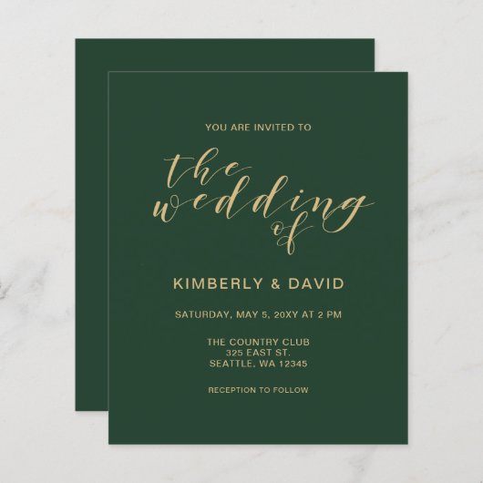 Einfache Einladung zu einer Green and Gold Hochzei (Vorne/Hinten)