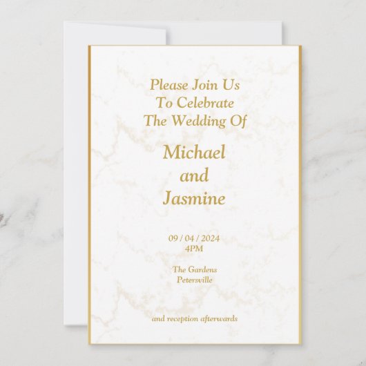 Einfache Einladung zu einer Hochzeit mit Goldmor (Vorderseite)