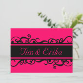 Einfache Einladung zu einer Schwarz-Rosa-Hochzeit (Stehend Vorderseite)