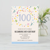Einfache Einladung zum 100. Geburtstag Confetti Mo (Stehend Vorderseite)