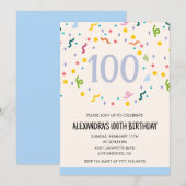 Einfache Einladung zum 100. Geburtstag Confetti Mo (Vorne/Hinten)