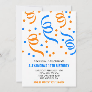Einfache Einladung zum 11. Geburtstag Confetti Blu