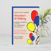 Einfache Einladung zum 1. Geburtstag Balloons (Stehend Vorderseite)