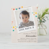 Einfache Einladung zum 2. Geburtstag Blue Foto (Stehend Vorderseite)