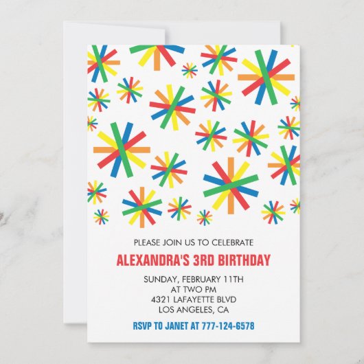 Einfache Einladung zum 3. Geburtstag Confetti (Vorderseite)