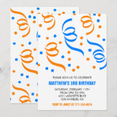 Einfache Einladung zum 3. Geburtstag Confetti Blue (Vorne/Hinten)