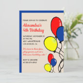 Einfache Einladung zum 4. Geburtstag Balloons (Stehend Vorderseite)