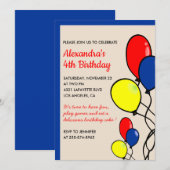 Einfache Einladung zum 4. Geburtstag Balloons (Vorne/Hinten)